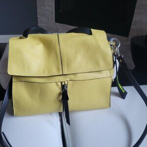 Rebelle Leather Acid Greenish Yellowish Leather Bag with Black Strap